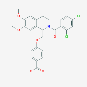 molecular formula C27H25Cl2NO6 B2605149 Methyl 4-[[2-(2,4-dichlorobenzoyl)-6,7-dimethoxy-3,4-dihydro-1H-isoquinolin-1-yl]methoxy]benzoate CAS No. 681154-99-4