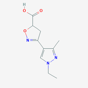 molecular formula C10H13N3O3 B2605158 3-(1-ethyl-3-methyl-1H-pyrazol-4-yl)-4,5-dihydroisoxazole-5-carboxylic acid CAS No. 907990-49-2