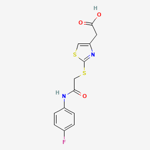 molecular formula C13H11FN2O3S2 B2605170 2-(2-((2-((4-Fluorophenyl)amino)-2-oxoethyl)thio)thiazol-4-yl)acetic acid CAS No. 1050156-95-0