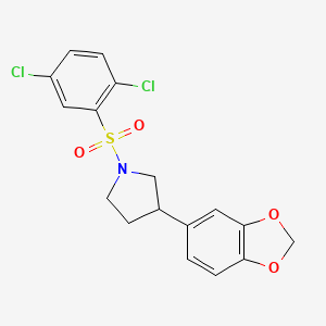 molecular formula C17H15Cl2NO4S B2605174 3-(Benzo[d][1,3]dioxol-5-yl)-1-((2,5-dichlorophenyl)sulfonyl)pyrrolidine CAS No. 2034273-61-3