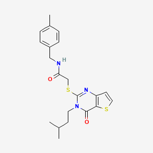 molecular formula C21H25N3O2S2 B2605191 2-[3-(3-methylbutyl)-4-oxothieno[3,2-d]pyrimidin-2-yl]sulfanyl-N-[(4-methylphenyl)methyl]acetamide CAS No. 896794-29-9