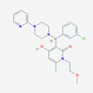 molecular formula C25H29ClN4O3 B2605193 3-((3-chlorophenyl)(4-(pyridin-2-yl)piperazin-1-yl)methyl)-4-hydroxy-1-(2-methoxyethyl)-6-methylpyridin-2(1H)-one CAS No. 897735-13-6