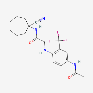 molecular formula C19H23F3N4O2 B2605196 N-(1-cyanocycloheptyl)-2-{[4-acetamido-2-(trifluoromethyl)phenyl]amino}acetamide CAS No. 1090434-04-0