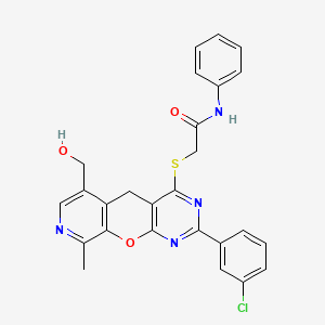 molecular formula C26H21ClN4O3S B2605218 2-((2-(3-氯苯基)-6-(羟甲基)-9-甲基-5H-吡啶并[4',3':5,6]吡喃并[2,3-d]嘧啶-4-基)硫代)-N-苯基乙酰胺 CAS No. 892383-02-7