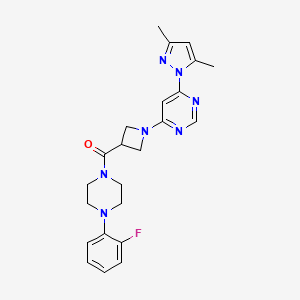 molecular formula C23H26FN7O B2605219 (1-(6-(3,5-二甲基-1H-吡唑-1-基)嘧啶-4-基)氮杂环丁-3-基)(4-(2-氟苯基)哌嗪-1-基)甲酮 CAS No. 2034231-87-1