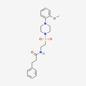 molecular formula C22H29N3O4S B2605226 N-(2-((4-(2-甲氧基苯基)哌嗪-1-基)磺酰基)乙基)-3-苯基丙酰胺 CAS No. 897611-42-6