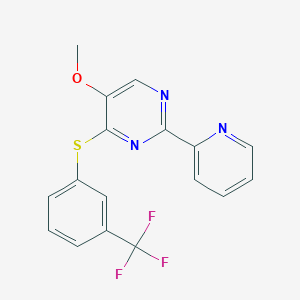 molecular formula C17H12F3N3OS B2605227 Methyl 2-(2-pyridinyl)-4-{[3-(trifluoromethyl)phenyl]sulfanyl}-5-pyrimidinyl ether CAS No. 321432-99-9