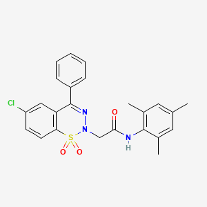 molecular formula C24H22ClN3O3S B2605235 2-(6-chloro-1,1-dioxido-4-phenyl-2H-benzo[e][1,2,3]thiadiazin-2-yl)-N-mesitylacetamide CAS No. 1031574-99-8