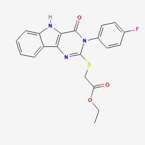 molecular formula C20H16FN3O3S B2605262 ethyl 2-[[3-(4-fluorophenyl)-4-oxo-5H-pyrimido[5,4-b]indol-2-yl]sulfanyl]acetate CAS No. 536712-06-8