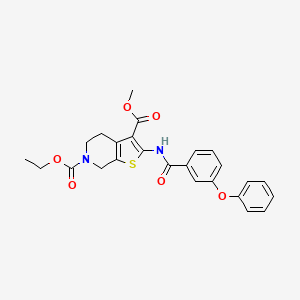 molecular formula C25H24N2O6S B2605266 6-乙基-3-甲基-2-(3-苯氧基苯甲酰胺)-4,5-二氢噻吩并[2,3-c]吡啶-3,6(7H)-二羧酸酯 CAS No. 864926-31-8