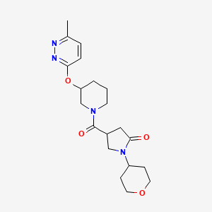 molecular formula C20H28N4O4 B2605267 4-(3-((6-甲基吡哒嗪-3-基)氧代)哌啶-1-羰基)-1-(四氢-2H-吡喃-4-基)吡咯烷-2-酮 CAS No. 2034226-47-4