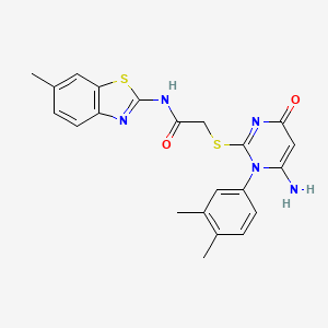 molecular formula C22H21N5O2S2 B2605297 2-((6-amino-1-(3,4-dimethylphenyl)-4-oxo-1,4-dihydropyrimidin-2-yl)thio)-N-(6-methylbenzo[d]thiazol-2-yl)acetamide CAS No. 872629-86-2