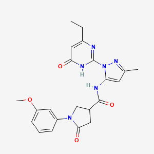 molecular formula C22H24N6O4 B2605305 N-(1-(4-ethyl-6-oxo-1,6-dihydropyrimidin-2-yl)-3-methyl-1H-pyrazol-5-yl)-1-(3-methoxyphenyl)-5-oxopyrrolidine-3-carboxamide CAS No. 1005974-85-5