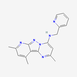 molecular formula C18H18N6 B2605309 2,8,10-trimethyl-N-(pyridin-2-ylmethyl)pyrido[2',3':3,4]pyrazolo[1,5-a]pyrimidin-4-amine CAS No. 899391-12-9