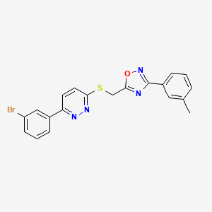 molecular formula C20H15BrN4OS B2605325 5-(((6-(3-Bromophenyl)pyridazin-3-yl)thio)methyl)-3-(m-tolyl)-1,2,4-oxadiazole CAS No. 1114945-27-5