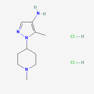 molecular formula C10H20Cl2N4 B2605339 5-甲基-1-(1-甲基哌啶-4-基)吡唑-4-胺；二盐酸盐 CAS No. 2309466-55-3