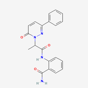 molecular formula C20H18N4O3 B2605343 2-(2-(6-oxo-3-phenylpyridazin-1(6H)-yl)propanamido)benzamide CAS No. 1203011-35-1