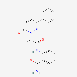 molecular formula C20H18N4O3 B2605343 2-(2-(6-氧代-3-苯基嘧啶并哒嗪-1(6H)-基)丙酰胺)苯甲酰胺 CAS No. 1203011-35-1