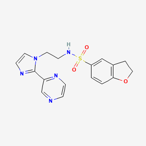 molecular formula C17H17N5O3S B2605355 N-(2-(2-(pyrazin-2-yl)-1H-imidazol-1-yl)ethyl)-2,3-dihydrobenzofuran-5-sulfonamide CAS No. 2034451-45-9