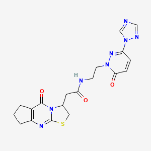 molecular formula C19H20N8O3S B2605356 2-(2-Oxo-10-thia-1,8-diazatricyclo[7.3.0.03,7]dodeca-3(7),8-dien-12-yl)-N-[2-[6-oxo-3-(1,2,4-triazol-1-yl)pyridazin-1-yl]ethyl]acetamide CAS No. 1448066-67-8