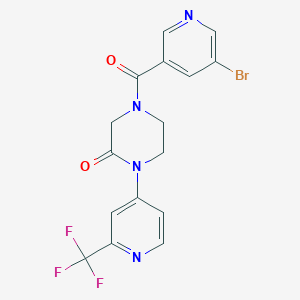 molecular formula C16H12BrF3N4O2 B2605357 4-(5-Bromopyridine-3-carbonyl)-1-[2-(trifluoromethyl)pyridin-4-yl]piperazin-2-one CAS No. 2380062-28-0