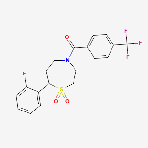 molecular formula C19H17F4NO3S B2605358 (7-(2-Fluorophenyl)-1,1-dioxido-1,4-thiazepan-4-yl)(4-(trifluoromethyl)phenyl)methanone CAS No. 2210053-73-7