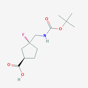 molecular formula C12H20FNO4 B2605368 (1R,3R)-3-氟-3-[[(2-甲基丙烷-2-基)氧羰基氨基]甲基]环戊烷-1-羧酸 CAS No. 2343963-92-6