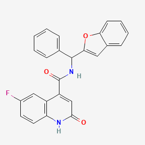 molecular formula C25H17FN2O3 B2605417 N-[1-Benzofuran-2-yl(phenyl)methyl]-6-fluoro-2-oxo-1H-quinoline-4-carboxamide CAS No. 2419602-44-9