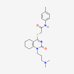 molecular formula C22H30N4O2S B2605419 2-((1-(3-(二甲氨基)丙基)-2-氧代-1,2,5,6,7,8-六氢喹唑啉-4-基)硫代)-N-(对甲苯基)乙酰胺 CAS No. 941920-84-9
