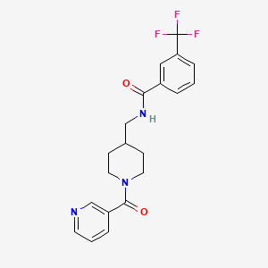 molecular formula C20H20F3N3O2 B2605457 N-((1-烟酰基哌啶-4-基)甲基)-3-(三氟甲基)苯甲酰胺 CAS No. 1396747-92-4