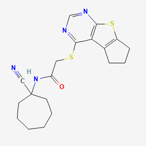 molecular formula C19H22N4OS2 B2605463 N-(1-cyanocycloheptyl)-2-{7-thia-9,11-diazatricyclo[6.4.0.0^{2,6}]dodeca-1(12),2(6),8,10-tetraen-12-ylsulfanyl}acetamide CAS No. 1280929-91-0