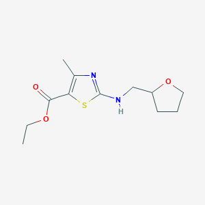 molecular formula C12H18N2O3S B2605476 Ethyl 4-methyl-2-[(tetrahydro-2-furanylmethyl)amino]-1,3-thiazole-5-carboxylate CAS No. 436094-74-5
