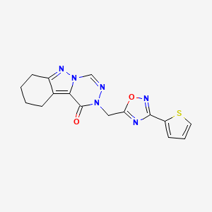 molecular formula C16H14N6O2S B2605494 2-((3-(thiophen-2-yl)-1,2,4-oxadiazol-5-yl)methyl)-7,8,9,10-tetrahydro-[1,2,4]triazino[4,5-b]indazol-1(2H)-one CAS No. 1788829-96-8