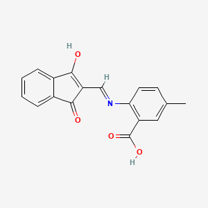 molecular formula C18H13NO4 B2605496 2-(((1,3-Dioxoindan-2-ylidene)methyl)amino)-5-methylbenzoic acid CAS No. 959579-16-9