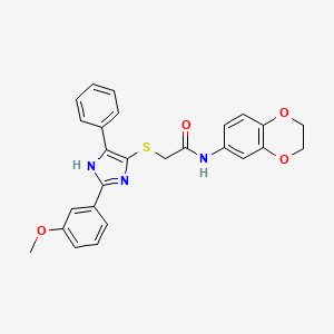 molecular formula C26H23N3O4S B2605549 N-(2,3-dihydro-1,4-benzodioxin-6-yl)-2-{[2-(3-methoxyphenyl)-5-phenyl-1H-imidazol-4-yl]sulfanyl}acetamide CAS No. 901265-31-4