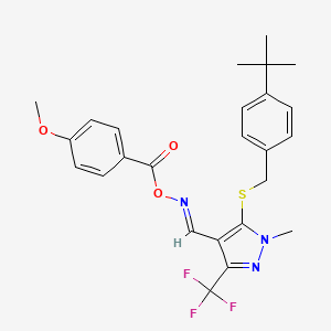 (E)-[(5-{[(4-tert-butylphenyl)methyl]sulfanyl}-1-methyl-3-(trifluoromethyl)-1H-pyrazol-4-yl)methylidene]amino 4-methoxybenzoate