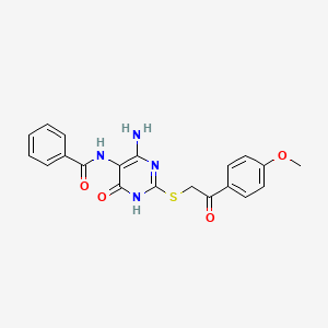 molecular formula C20H18N4O4S B2605588 N-(4-amino-2-((2-(4-methoxyphenyl)-2-oxoethyl)thio)-6-oxo-1,6-dihydropyrimidin-5-yl)benzamide CAS No. 872597-00-7