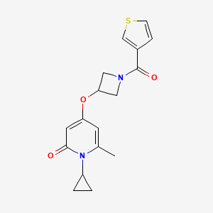 molecular formula C17H18N2O3S B2605616 1-环丙基-6-甲基-4-((1-(噻吩-3-羰基)氮杂环丁-3-基)氧基)吡啶-2(1H)-酮 CAS No. 2034289-79-5
