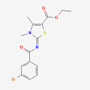 molecular formula C15H15BrN2O3S B2605620 Ethyl 2-(3-bromobenzoyl)imino-3,4-dimethyl-1,3-thiazole-5-carboxylate CAS No. 476628-09-8