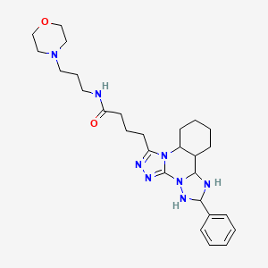 molecular formula C27H30N8O2 B2605625 N-[3-(morpholin-4-yl)propyl]-4-{9-phenyl-2,4,5,7,8,10-hexaazatetracyclo[10.4.0.0^{2,6}.0^{7,11}]hexadeca-1(16),3,5,8,10,12,14-heptaen-3-yl}butanamide CAS No. 902445-24-3