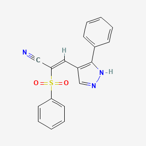 molecular formula C18H13N3O2S B2605636 (2Z)-2-(benzenesulfonyl)-3-(3-phenyl-1H-pyrazol-4-yl)prop-2-enenitrile CAS No. 477710-87-5