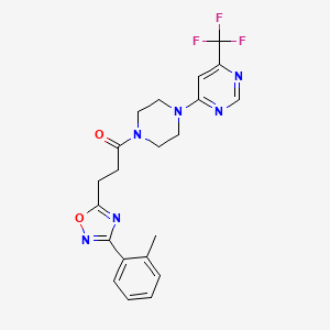 3-(3-(o-Tolyl)-1,2,4-oxadiazol-5-yl)-1-(4-(6-(trifluoromethyl)pyrimidin-4-yl)piperazin-1-yl)propan-1-one