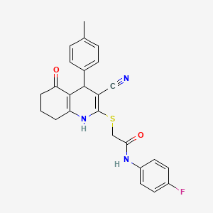 2-{[3-cyano-4-(4-methylphenyl)-5-oxo-1,4,5,6,7,8-hexahydroquinolin-2-yl]sulfanyl}-N-(4-fluorophenyl)acetamide