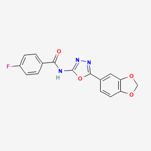 molecular formula C16H10FN3O4 B2605680 N-(5-(benzo[d][1,3]dioxol-5-yl)-1,3,4-oxadiazol-2-yl)-4-fluorobenzamide CAS No. 922017-78-5