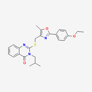 molecular formula C25H27N3O3S B2605773 2-(((2-(4-ethoxyphenyl)-5-methyloxazol-4-yl)methyl)thio)-3-isobutylquinazolin-4(3H)-one CAS No. 1114827-42-7