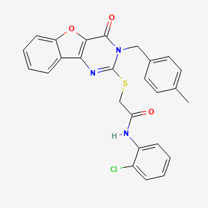 molecular formula C26H20ClN3O3S B2605799 N-(2-chlorophenyl)-2-[[3-[(4-methylphenyl)methyl]-4-oxo-[1]benzofuro[3,2-d]pyrimidin-2-yl]sulfanyl]acetamide CAS No. 866846-10-8