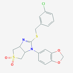 molecular formula C19H17ClN2O4S2 B260581 1-(1,3-benzodioxol-5-yl)-2-[(3-chlorobenzyl)sulfanyl]-3a,4,6,6a-tetrahydro-1H-thieno[3,4-d]imidazole 5,5-dioxide 