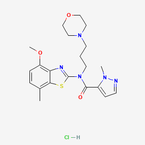 molecular formula C21H28ClN5O3S B2605823 N-(4-methoxy-7-methylbenzo[d]thiazol-2-yl)-1-methyl-N-(3-morpholinopropyl)-1H-pyrazole-5-carboxamide hydrochloride CAS No. 1185012-89-8