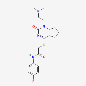 molecular formula C19H23FN4O2S B2605834 2-((1-(2-(二甲氨基)乙基)-2-氧代-2,5,6,7-四氢-1H-环戊[d]嘧啶-4-基)硫代)-N-(4-氟苯基)乙酰胺 CAS No. 933230-79-6