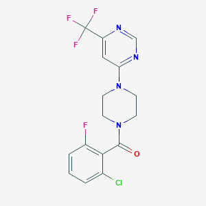 molecular formula C16H13ClF4N4O B2605836 (2-氯-6-氟苯基)(4-(6-(三氟甲基)嘧啶-4-基)哌嗪-1-基)甲酮 CAS No. 2034441-82-0